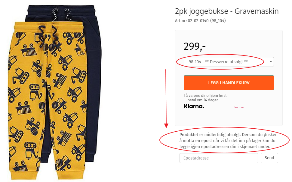 Lagervarsel på epost